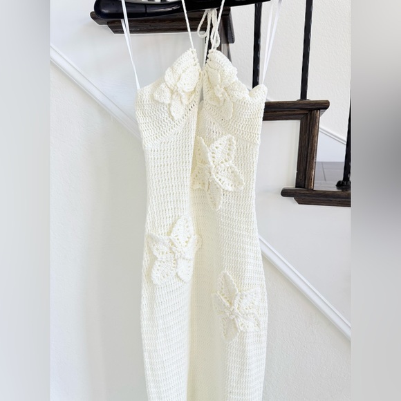 Meshki White Crochet Maxi Dress with Floral Appliqué - Picture 4 of 6